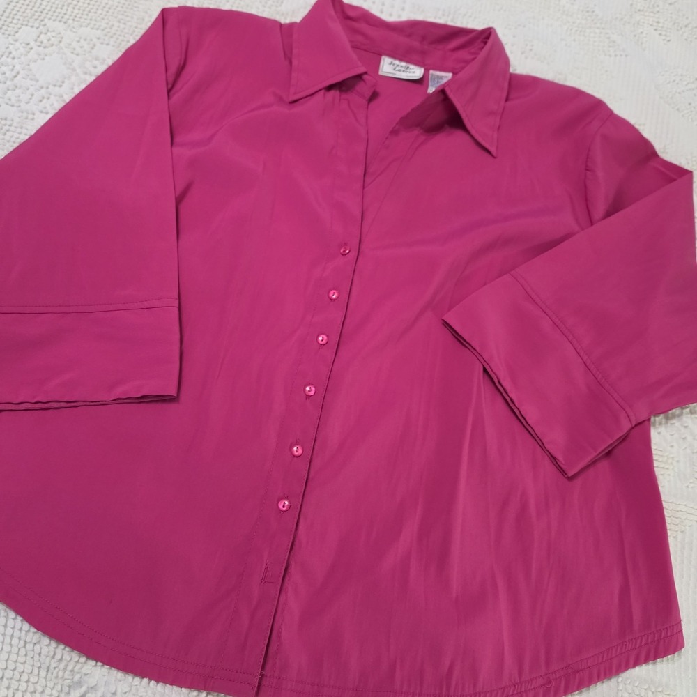 Jennifer Lauren 3/4 Sleeve Button Down Shirt Solid Fuscia Size 3X